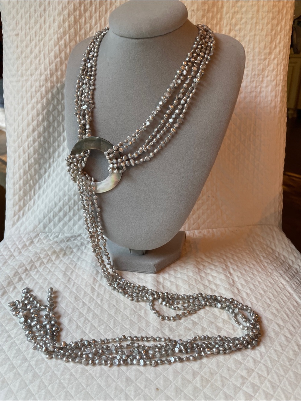Silver Multi-Strand Freshwater Pearl Lariat Style Necklace